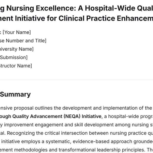 Quality Improvement (QI) Initiative Project Description: You are an advanced practice nurse (APN) leader at a local non-profit community hospital,