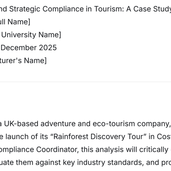 BTM0BEA Business & Tourism Management BlueWave Adventures – Navigating Tourism Ethics