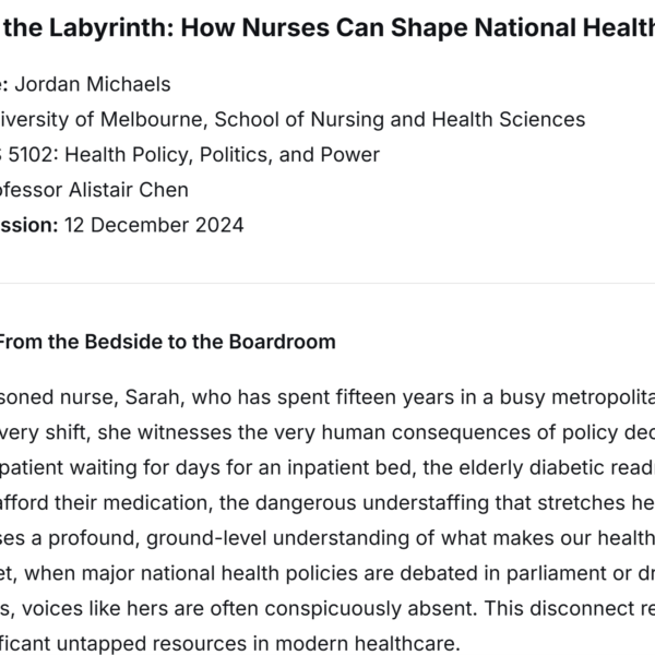ULO 4. Critically analyse how the national government policy impacts contemporary healthcare;  ULO 5. Critically examine the enablers and/or barriers which impact registered nurses in influencing health policies.  Objective The objective of this assi