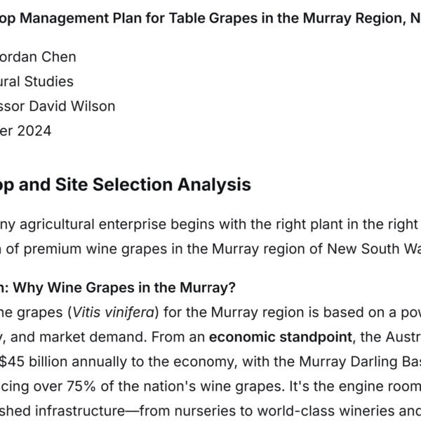 Crop Management Plan Assessment