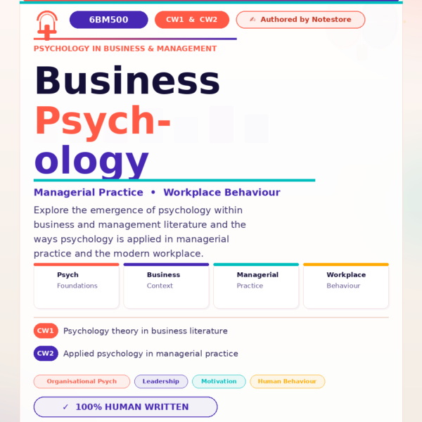 6BM500 CW1 and CW2 Assessment: This module discusses the emergence of psychology within business and management literature and the ways psychology is used in managerial practice and in the workplace.