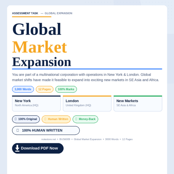 BUS6009 Module Title : International Business Management Written Case Report : 3000 words Task summary:  You are part a multinational corporation (MNC) with operations mainly in North America (New York) and Europe (London, UK). Some changes in the global market conditions have made it feasi
