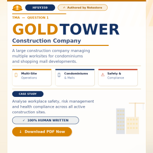 HFSY359 TMA Question 1: GOLDTOWER is a large construction company that has multiple worksites where construction of condominiums and shopping malls are on-going.