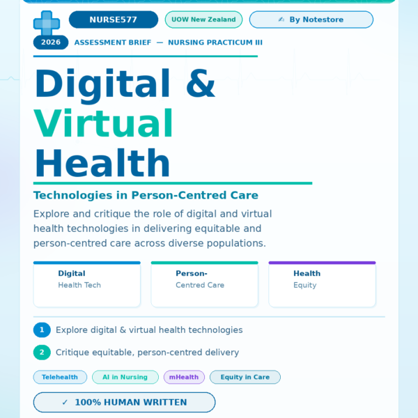 NURSE577 Nursing Practicum III Assessment Brief 2026 | UOW New Zealand Explore and critique the role of digital and virtual health technologies in delivering equitable and person- centred care