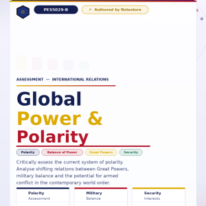 PES5029-B Assessment: 1. Critically assess the current system of polarity in the world. Justify your answer drawing on themes explored throughout the module. 2. Analyse the shifting relations between the Great Powers with particular reference to the global balance of military power and security interests and the potential for armed conflict between them