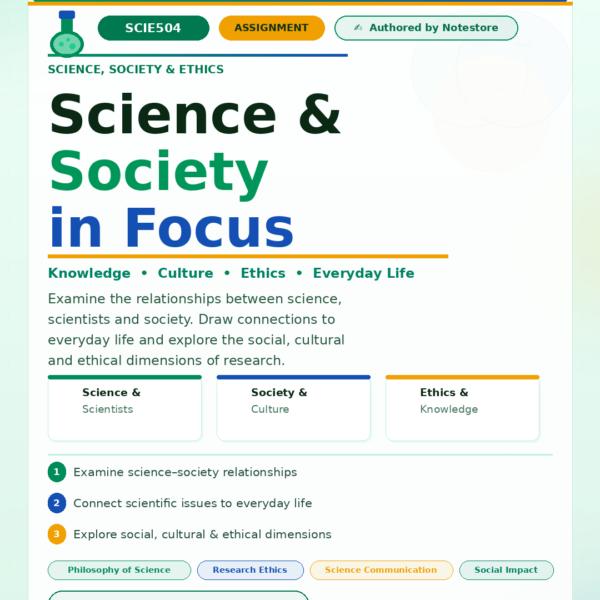 SCIE504 Assignment: Examine the relationships between science, scientists, and society Draw connections between contemporary scientific issues and everyday life Examine the social, cultural, and ethical dimensions of knowledge and research