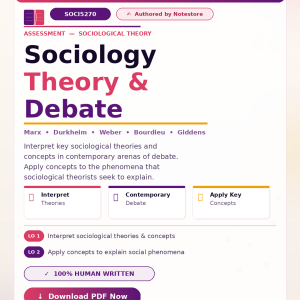 SOCI5270 Assessment: 1) Interpret the range of key sociological theories and concepts as featured in contemporary arenas of debate 2) Apply key concepts to the phenomena that sociological theorists seek to explain