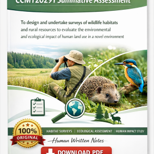CCMT20291 Summative Assessment: To design and undertake surveys of wildlife habitats and rural resources to evaluate the environmental and ecological impact of human land use in a novel environment